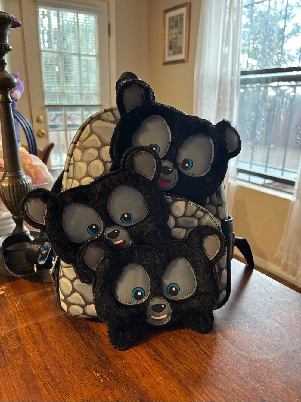 Brave Black Bear Face Plush Loungefly Backpack